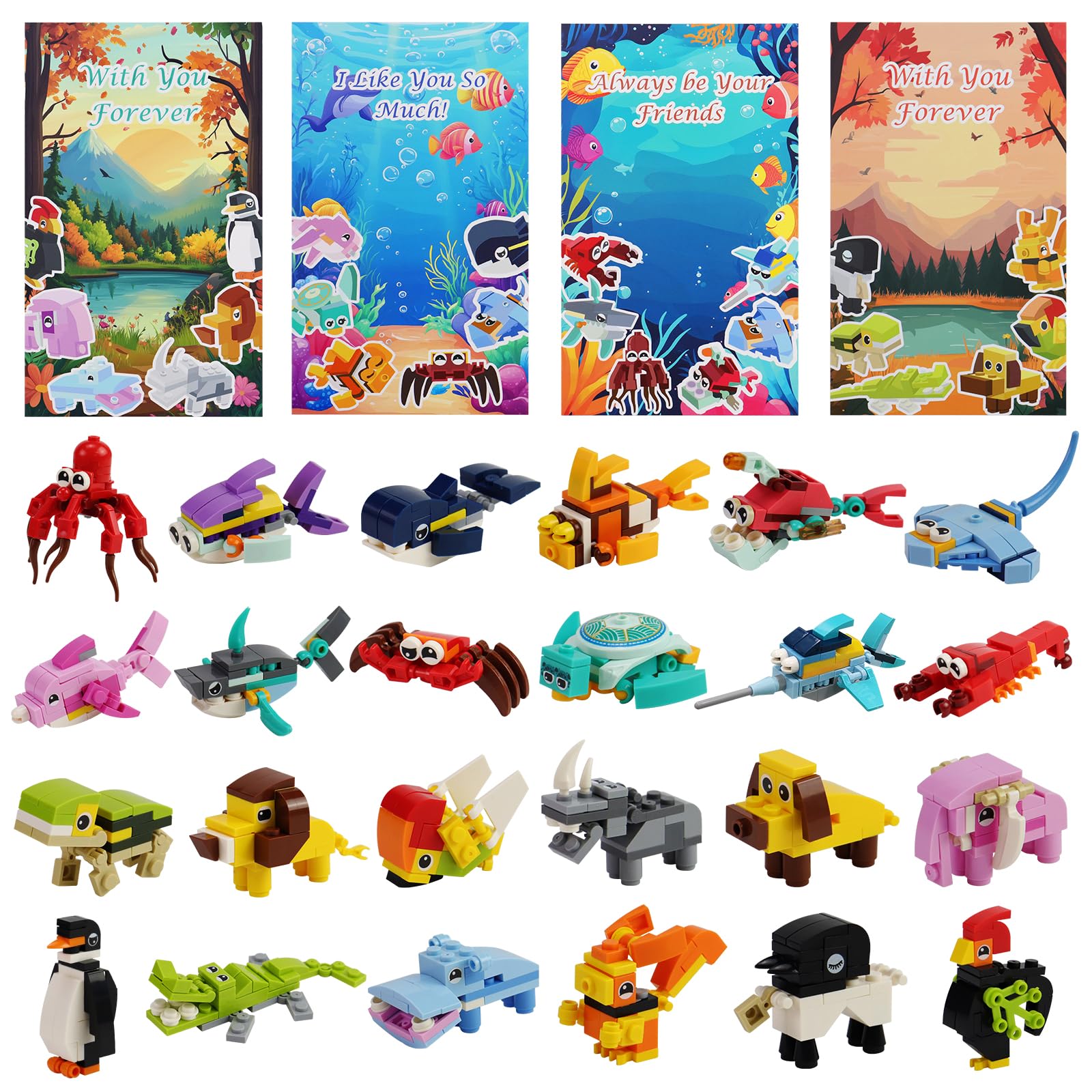 Amazon.com: Rtudan 24 Pieces Building Blocks Valentines Day Cards